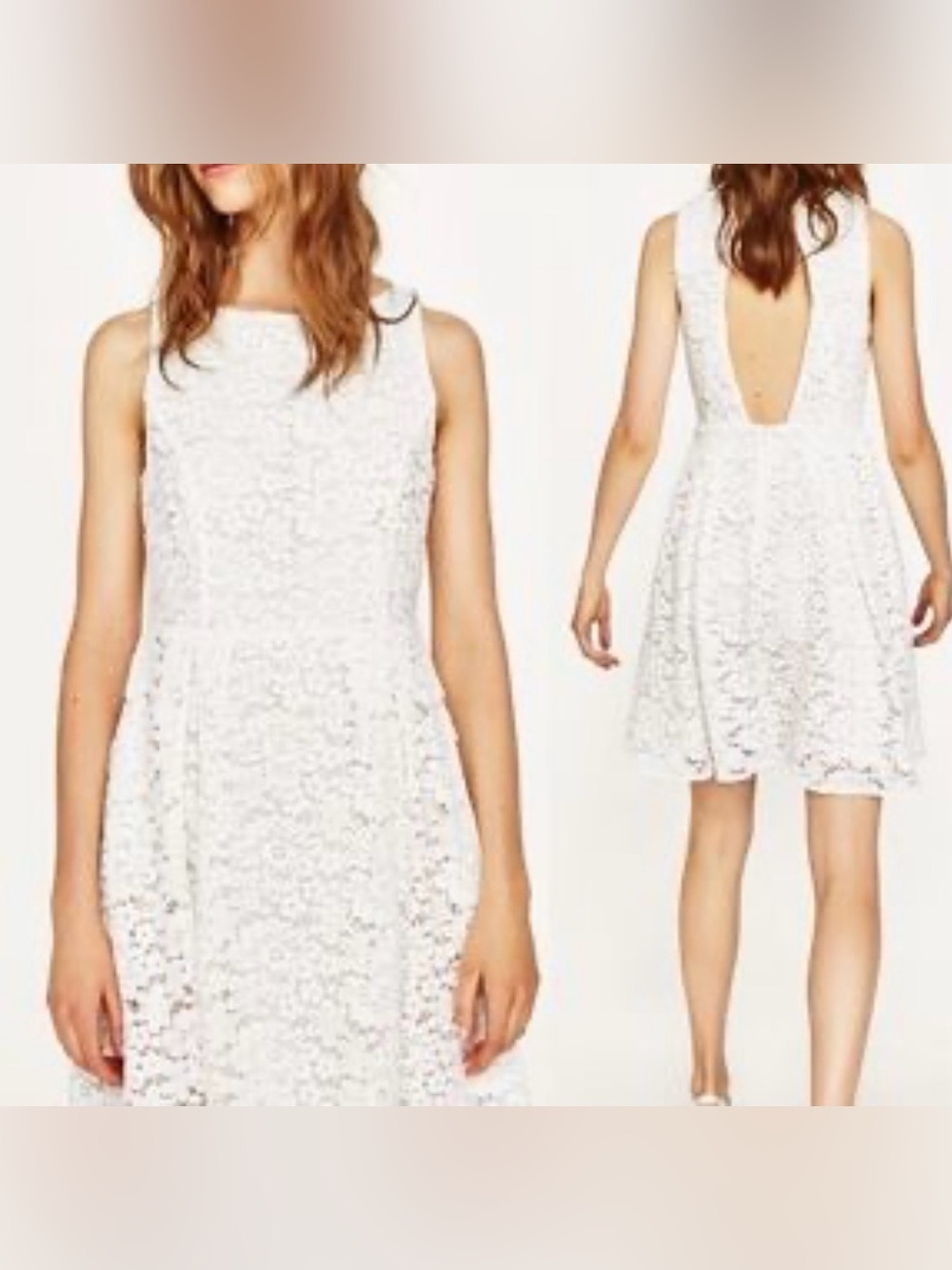 Zara cream Lace Backless A-Line Dress size L